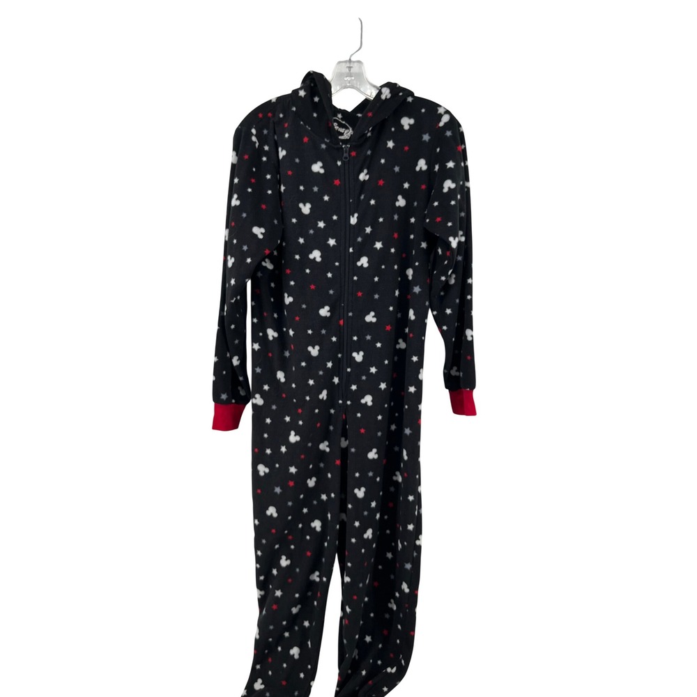 Disney Mickey Mouse Womens Fleece Footed Pajamas Union Suit Black Stars Medium M - Picture 1 of 4